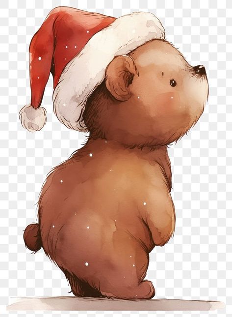 Christmas Teddy Bear Illustration, Cute Christmas Bear, Teddy Bear Drawing, Hat Illustration, Bear Drawing, A Teddy Bear, Christmas Bear, Sweet Christmas, Christmas Hat