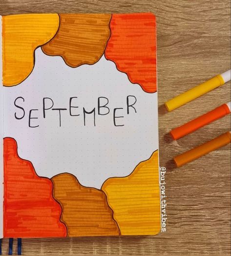 Bullet journal cover page ideas for beginners Journal Month Page September, Simple Bujo Cover Page, Month Drawings September, September Title Page, Bullet Journal Month Cover September, September Bullet Journal Cover Easy, Simple Cover Page Design, September Cover Page Bullet Journal, Journal Ideas September