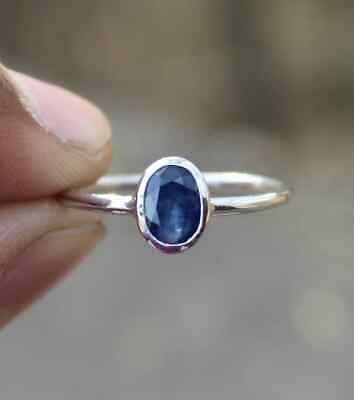 (eBay) Natural Sapphire Ring Gift For Her on Birthday Surprise Sterling Silver 925 Sapphire Ring Simple, Ring Simple Silver, Silver Sapphire Ring, Ladies Silver Rings, Couple Ring Design, Copper Accessories, September Birthstone Rings, Cute Engagement Rings, Bezel Engagement Ring