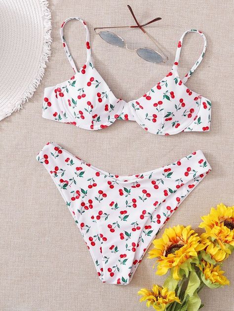 Swimsuits Shein, Preppy Swimsuit, Trendy Swimsuits, Vintage Hawaii, Cute Bathing Suits, Cherry Print, Summer Bikinis, Fashion Sale, Clothing Women