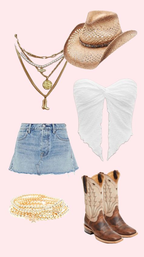 country concert outfit! #outfitinspo #outfitinspiration #outfitidea #country #countryconcert #cowboyhat #jeanskirt #cowboyboots Country Music Concert Outfit, Country Jeans, Jean Skirt Outfits, Country Music Concerts, Soccer Outfits, Nashville Outfits, Music Festival Outfits, Outfits Dresses, Country Concert Outfit