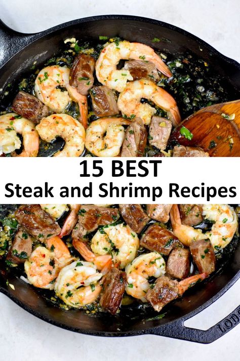 The 15 BEST Steak and Shrimp Recipes - GypsyPlate Steak And Shrimp Rice Bowl, Steak And Shrimp Dinner Ideas, Steak And Shrimp Recipes, Dinner Ideas With Shrimp, Surf And Turf Dinner, Beef And Shrimp, Steak Dinner Ideas, Chicken Bacon Recipes, Steak Shrimp