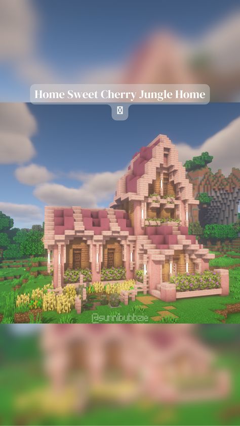 Strawberry Shortcake Minecraft, Minecraft House Interior Ideas, Minecraft Build House, Minecraft Wall Designs, Minecraft House Interior, Cherry Blossom House, Minecraft Starter House, Minecraft Kingdom, Minecraft House Ideas