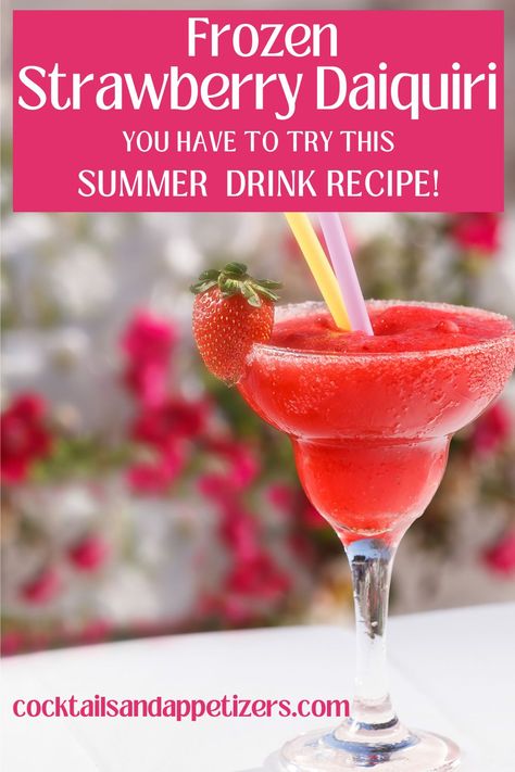 This delicious Strawberry Daiquiri recipe is so simple to make. Whip up this best frozen strawberry daiquiri in minutes with fresh berries, rum and lime juice. Easy signature drinks for parties, pool parties and happy hour on summer afternoons. Strawberry Daquiri Recipe Frozen Virgin, How To Make Strawberry Daiquiris, Daquiri Recipe Traditional, Strawberry Daquiri Recipe Frozen, Strawberry Frozen Drinks, Drinks For Parties, Strawberry Daiquiri Cocktail, Strawberry Daiquiri Recipe, Frozen Strawberry Daiquiri