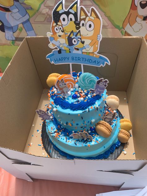 Bluey cake Blue Cake 2 Tier, Cake 2 Tier, Aaliyah Birthday, Baby Boy Birthday Themes, Pull Apart Cake, Bean Cakes, 2 Tier Cake, 1st Birthday Party Themes, Birthday Themes For Boys