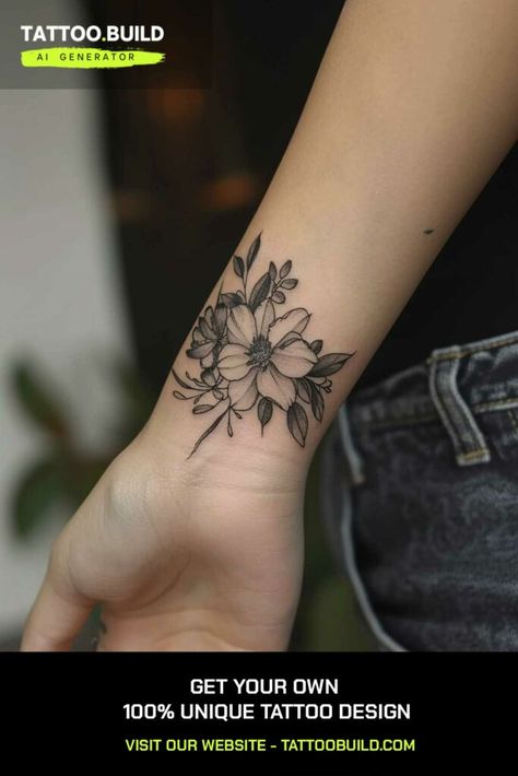 Flower Tattoo Inner Wrist, Wrist Flowers Tattoo, Wrist Tattoo Cover Up For Women, Forearm Tattoo Women Cover Up, Floral Black Work Tattoo, Tattoos For Women Delicate, Inner Wrist Tattoos For Women, Floral Wrist Tattoo, Inner Wrist Tattoo