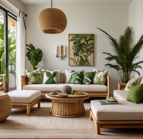 Hawaiian Bungalow Interior, Tropical Bungalow Interior, Hawaiian Living Room Decor, Caribbean Office Decor, Hawaii Living Room Tropical Style, Tropical Apartment Decor, Backyard Herb Garden Ideas, Caribbean Decor Tropical Style, Tropical Style Living Room