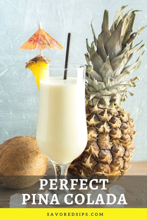 Pina Colada is the perfect summer cocktail with its tropical pineapple and coconut flavors. | Fruity Cocktails | Summer Drinks | Tropical Cocktails #coconut #cocktails #pinacolada Creamy Pina Colada Recipe, Creamy Pina Colada, Coconut Cocktails, Malibu Pineapple, Cocktail Recipes Tequila, Frozen Pina Colada, Rum Drinks Recipes, Cocktails Summer, Pina Colada Cake