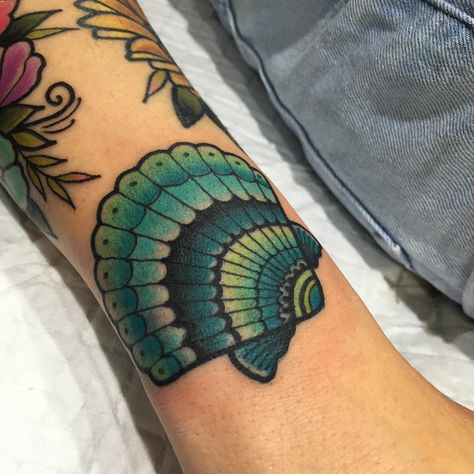 Seashell Tattoo | Tattoo Ideas and Inspiration | Tilly Dee Traditional Tattoo Wrist, Seashell Tattoo, Traditional Tattoo Stencils, Seashell Tattoos, Shell Tattoos, Beach Tattoo, Ship Tattoo, Botanical Tattoo, Tattoo Flash Art