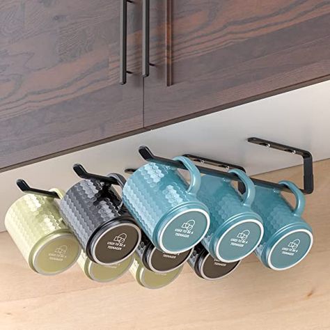 Mug Hanger, Coffee Mug Storage, Coffee Cup Storage, Tiny Pantry, Under Cabinet Organization, Hanging Mugs, Coffee Bar Accessories, Mug Storage, Kitchen Utensil Storage