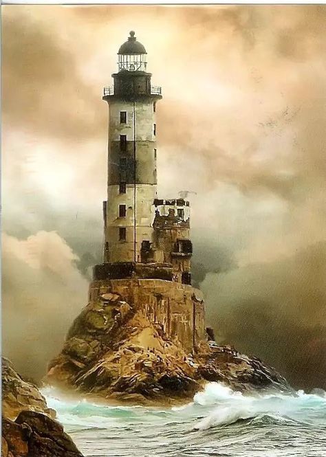 Middle Of The Ocean, Lighthouse Pictures, Lighthouse Art, Beautiful Lighthouse, Beacon Of Light, In The Ocean, Mail Art, A Rock, Belle Photo