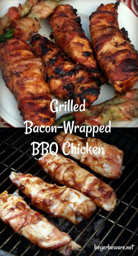 I love grilling season and this grilled bacon-wrapped BBQ chicken recipe is soon to become a staple on my grill this summer. Bacon Wrapped Bbq Chicken, Outdoor Recipes, Chicken On The Grill, Grilled Bacon, Grilled Kabob Recipes, Bbq Chicken Recipe, Grilled Meat Recipes, Bacon On The Grill, Grilled Steak Recipes