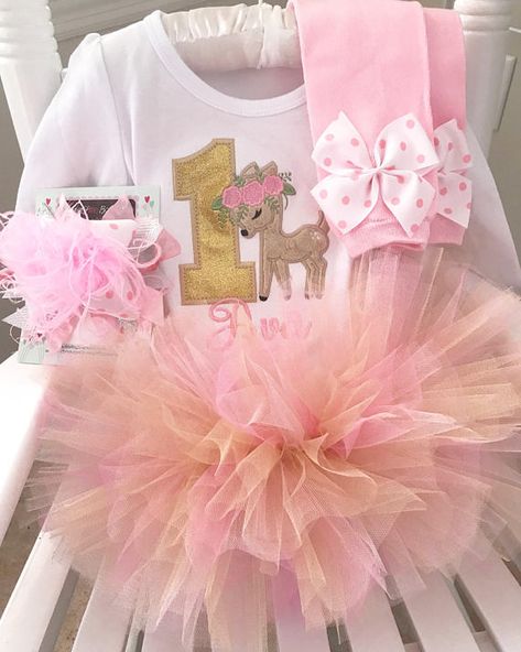 Deer Birthday Party, Deer Birthday, 1st Birthday Girl Decorations, 1st Birthday Party For Girls, Girls Birthday Party Themes, 1st Birthday Party Themes, 1st Birthday Themes, Birthday Tutu Outfit