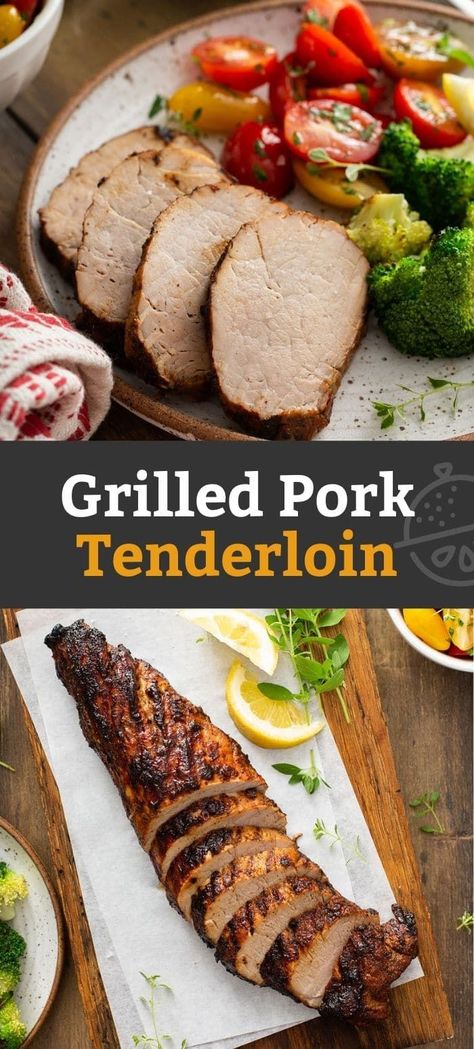 This flavorful Grilled Pork Tenderloin is marinated and seasoned with a dry rub then, cooked on a hot grill until a nice crust forms on the outside, while the meat is still juicy and tender inside. Learn how to grill pork tenderloin to perfection with this easy recipe!b#lemonblossoms #recipe #grilling #pork #grilled #dinner Grill Pork Tenderloin, Grilled Pork Tenderloin Recipes, Healthy Pork Recipes, Dinner Paleo, Healthy Pork, Pork Tenderloin Recipe, Easy Clean Eating Recipes, Crockpot Pulled Pork, Tenderloin Recipe