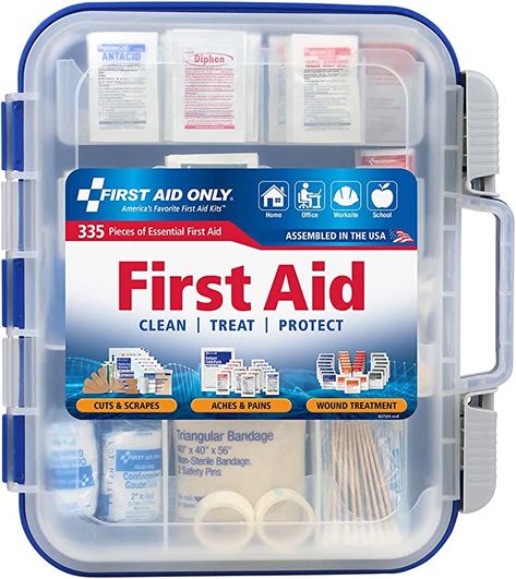 First Aid Only 335 Piece All-Purpose First Aid Kit, OSHA Compliant First Aid Kit Items, Diy First Aid Kit, Emergency First Aid Kit, Emergency First Aid, Car Emergency Kit, First Aid Kits, First Aid Supplies, Cleansing Wipes, Supplies Organization