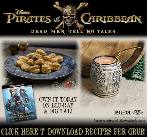 Pirates of the Caribbean-Inspired Recipes Disney Movie Night Dinner, Movie Night Dinner, Movie Night Theme, Themed Recipes, Dead Men Tell No Tales, Your Next Movie, Disney Movie Night, Geek Food, Smoothies For Kids