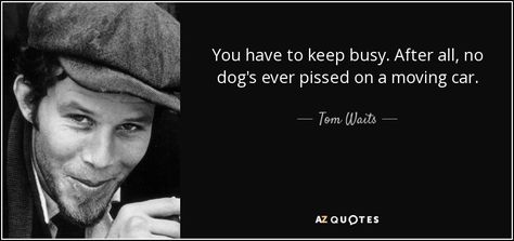 You have to keep busy. After all, no dog's ever pissed on a moving car. - Tom Waits Tom Waits Quotes, Excellence Quotes, Tom Waits, Mentally Strong, Dont You Know, Strong Quotes, Real Friends, Film Director, Quotable Quotes