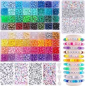 QUEFE 2350pcs, 64 Colors, Pony Beads for Bracelet Making Kit, Rainbow Kandi Beads Friendship Bracelet Kit, Letter Beads and Elastic Strings for Bracelet Necklace Making, Craft Gifts Set for Girls Bracelet Making Kit Aesthetic, Beads For Bracelets Kit, Bracelet Making Kit Beads, Rainbow Kandi, Pulseras Kandi, Friendship Bracelet Kit, Kandi Beads, Hosting Ideas, Bracelet Materials