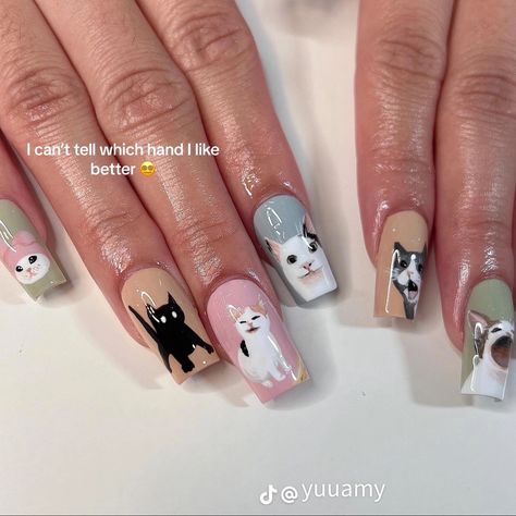 Cat Nail Designs, Nails Photo, Gel X Nails, X Nails, Painted Cat, Chrome Nail Art, 2024 Nails, 2024 Ideas, Hand Painted Cat