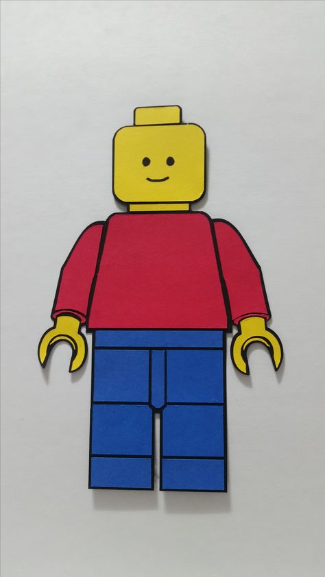 LEGO Man made out of cardstock paper Pin The Head On The Lego Man, Lego Canvas Painting, Lego People Art, Lego Man Drawing, Lego Vbs, Lego Painting, Lego Card, Lego Hand, Painting Jeans