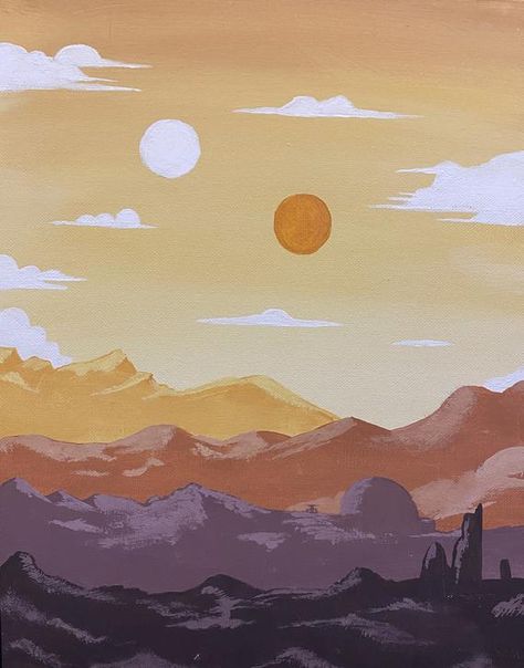 Tatooine Mural, Star Wars Wall Mural Diy, Tatooine Aesthetic Bedroom, Tatooine Painting, Star Wars Mural Bedroom, Tatooine Wallpaper, Star Wars Wall Painting, Tatooine Art, Tatooine Aesthetic