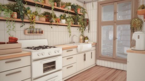 Sims 4 Kitchen Apartment, Sims 4 Boho Kitchen Cc, Sims 4 Kitchen Aesthetic, Boho Kitchen Sims 4, Sims 4 Appliances Cc Patreon, Sims 4 Boho House, Sims Blueprints, Urban Bedroom, Sims Furniture