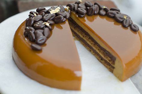 Espresso Caramel Entremet (Multi Layer Mousse Cake) - Keren's Kitchen Salted Caramel Mousse Cake, Layer Mousse Cake, Caramel Entremet, Torturi Baby Shower, Espresso Caramel, Chocolate Coffee Beans, Caramel Mousse, Espresso And Cream, Mousse Cakes