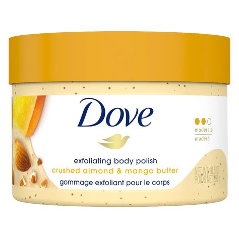 Reveal your natural glow with the nourishing scrub formula of Dove Exfoliating Crushed Almond and Mango Butter Body Polish. Mango Scrub, Dove Body Scrub, Exfoliating Body Polish, Best Body Scrub, Deep Exfoliation, Tropical Scent, Exfoliating Body Scrub, Silky Skin, Body Polish