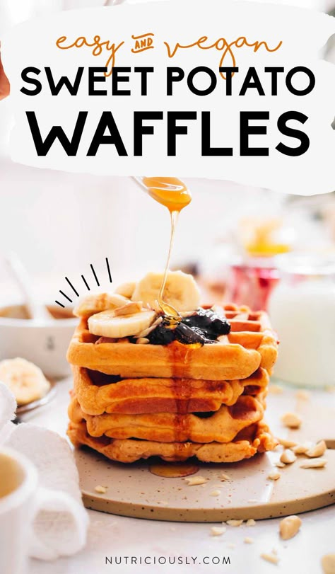 Sweet Potato Waffles Whole 30 Sweet Potato Waffles, Gluten Free Sweet Potato Waffles, Paleo Sweet Potato Waffles, Vegan Sweet Potato Waffles, Sweet Potato Waffle Recipe, Whole30 Waffles, Sweet Potato Waffles Healthy, Paleo Sweet Potato Breakfast, Potato Waffle Recipe