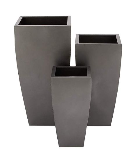 Amazon.com: Set of 3 Modern 20, 25, and 30 Inch Tapered Square Gray Iron Planters: Garden & Outdoor Privacy Driveway, Front Yard Patio, Contemporary Planters, Floral Crafts, Iron Planters, Rustic Light, Rustic Light Fixtures, Indoor Outdoor Planter, Square Planters