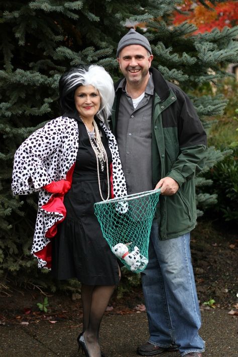 Cruella Deville and the dog catcher, Horace Disney Costumes For Boys, Diy Cruella Deville Costume, Beanie Baby Costumes, Popeye Olive, Cruella Deville Costume, Disney Costumes Diy, Costumes For Boys, Cruella Costume, Themed Halloween Costumes