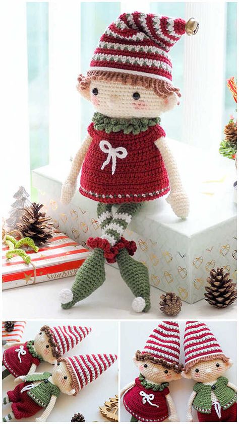 Amigurumi Elf Free Pattern Crochet Elves Pattern, Crochet Christmas Elf Free Pattern, Crochet Elf Pattern Free, Elf Crochet Pattern Free, Crochet Elf On The Shelf, Crochet Elf Pattern, Crochet Christmas Elf, Elf Crochet, Crochet Elf