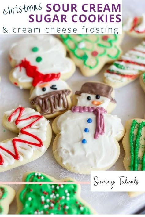 Cream Cheese Sugar Cookie Recipe, Christmas Cutout Cookie Recipe, Sugar Cookies With Cream Cheese, Cookies With Cream Cheese Frosting, Cream Cheese Cookie Recipe, Roll Out Sugar Cookies, Sour Cream Cookies, Make Sour Cream, Christmas Cutout Cookies