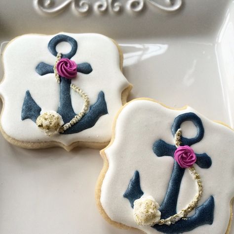 Anchor Cookies Royal Icing, Nautical Sweet 16, Anchor Cookies, Sweet 16 Party Favors, No Bake Sugar Cookies, Smart Cookies, Theme Cookies, Royal Iced Cookies, Wedding Shower Themes