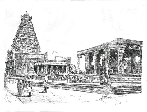 Image result for tamilnadu temple pen drawing Hindu Temple Art Drawing, Tanjore Temple Drawing, Thanjai Periya Kovil Drawings, Chola Image, Raja Raja Cholan, Tamil History, Temple Sketch, Brihadeeswarar Temple, Tamilnadu Temples