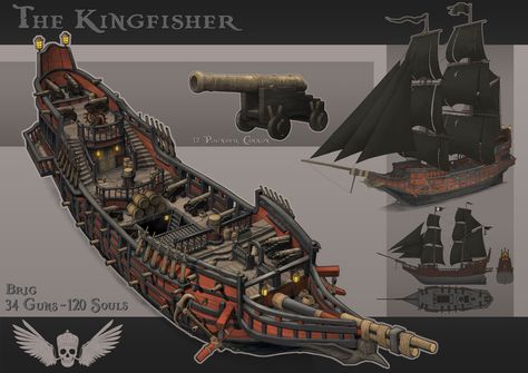 ArtStation - The Kingfisher, Johan Haubo Pirate Ship Art, Flying Ship, Navi A Vela, Pirate Games, Old Sailing Ships, Dungeon Master's Guide, Sea Of Thieves, Concept Ships, Fantasy Places