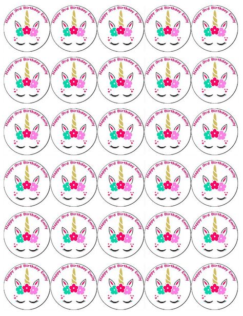 Personalised Unicorn X 30 Cupcake Toppers Edi Unicorn Number Cake, Printable Unicorn Birthday, Paper Fairy, Cupcake Toppers Free, Unicorn Cupcakes Toppers, Edible Wafer Paper, Unicorn Birthday Party Decorations, Personalised Cupcakes, Number Cake Toppers