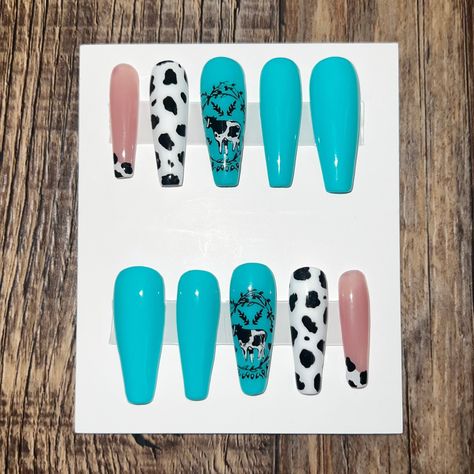 Excited to share the latest addition to my #etsy shop: Cow Print Press On Nails | Teal Cow Print Nails, Teal Nails, Summer Nails, Nail Art, Press On Nail Set, Fake Nails, Nails #blue #white #coffin #almond #nails #pressonnails #fakenails #pressonset #tealnails Teal Cow Print, Summer Nails Nail Art, Nails Teal, Cow Print Nails, Nails Summer Nails, Teal Nails, Print Nails, Nails Blue, Acrylic Nails Coffin Short