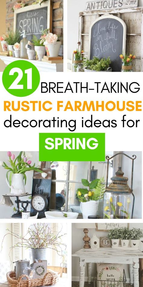 Farmhouse Spring Decor Front Porches, Spring Entry Table Decor, Early Spring Decor, Mantel Shelves, Spring Mantle Decor, Farmhouse Decorating Ideas, Easter Porch Decor, Farmhouse Mantle, Spring Kitchen Decor