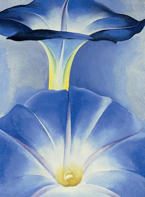 Georgia O'Keeffe - Blue Morning Glories (1935) Georgia O'keefe Art, Georgia O Keeffe Paintings, O Keeffe Paintings, Blue Morning Glory, Blue Morning, Georgia Okeefe, Bel Art, Morning Glories, Alfred Stieglitz