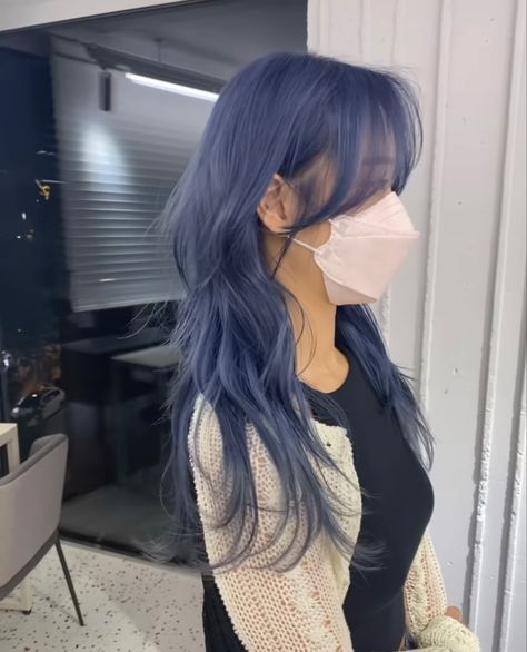 Mid Length Blue Hair, Smokey Navy Hair, Dark Periwinkle Hair, Dusty Blue Hair Color, Mid Night Blue Hair, Cool Tone Blue Hair, Blue Steel Manic Panic, Dark Ash Blue Hair, Muted Blue Hair