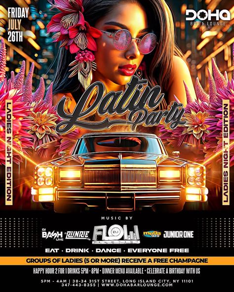 Join us for the ultimate Latin Party - Ladies Night Edition on Friday, July 26th, at @dohabarlounge! 🎉 Eat • Drink • Dance 💃 Enjoy Happy Hour, Dinner, and the best of NYC nightlife! Groups of ladies (5 or more) receive a FREE champagne bottle. Featuring electrifying beats by special guest DJs. 🎶 Music by: La Mega @djflowny @djbashlive @dj_junior_one @djrunrie 📍 38-34 31st St, Long Island City, NY 11101 📞 347-443-8355 🌐 Reservations or Tickets: www.dohabarlounge.com Celebrate with us—whethe... Latin Party, Nyc Nightlife, Birthday Package, Astoria Queens, Party Ladies, Birthday Packages, Bottle Service, Island City, Party Scene