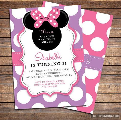 Minnie Bowtique Inspired Invitation | Printable Girls Birthday Party Invite | Pink Purple | See our Shop for Minnie Mouse Decorations Minnie Mouse Themed Party, Mouse Themed Party, Invitation Minnie Mouse, Invitation Mickey Mouse, Minnie Mouse Decorations, Mickey Mouse Invitation, Minnie Mouse Birthday Invitations, Minnie Mouse Invitations, Anniversaire Diy