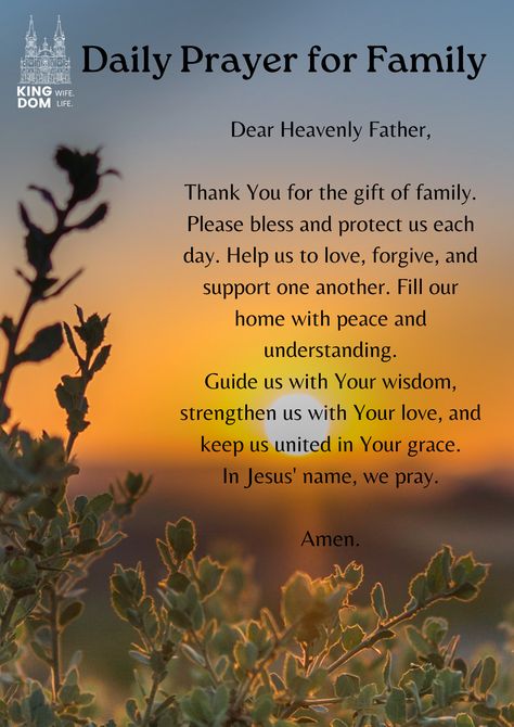 This prayer is a heartfelt reminder of the blessings we share as a family and the strength we draw from our unity. It encapsulates our daily hopes for love, protection, and divine guidance, anchoring us in faith and filling our home with peace and understanding.   #family #protection #kingdomwife Prayer For Peace In The Family, Family Prayers For Unity, Prayer For Peace And Strength, Family Prayers For Blessings, Prayer For Protection For Family, Prayers For Family And Friends, Prayer For Family Protection, Prayer For Family And Friends, Prayers For My Family