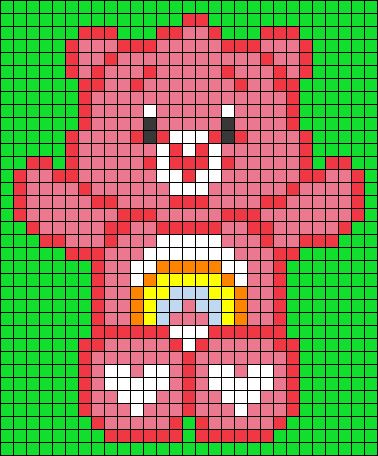 Alpha pattern #33391 variation #37030 | BraceletBook Care Bear Alpha Pattern, Carebear Cross Stitch, Care Bear Cross Stitch, Care Bears Cross Stitch, Care Bears Cross Stitch Patterns, Easy Pixel Art, Perler Crafts, Diy Perler Bead Crafts, Perler Bead Templates