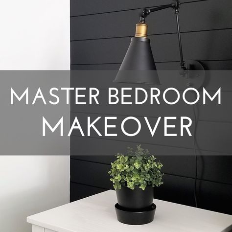 Black Accent Wall With Black Bed, Dark Blue Shiplap Wall Bedroom, Dark Shiplap Wall Bedroom, Black Shiplap Accent Wall Bedroom, Horizontal Shiplap Wall Bedroom, Wall Sconces In Bedroom, Bedroom Inspirations Master Black Accent Wall, Black Wall Sconces Bedroom, Black Shiplap Bedroom