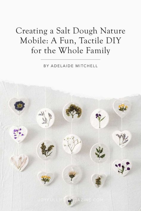 Salt Dough Diy, Salt Dough Wall Hanging, Salt Dough Flowers, Salt Dough Leaves, Natural Mobile, Salt Dough Projects, Nature Mobile, Toddler Garden, Nature Club