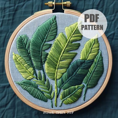 Banana Leaf Pattern, Digital Download, Embroidery Pattern, Botanical Embroidery, Floral Pattern, Hand Embroidery, Botanical craft, hoop art by StitchCraftPDF on Etsy Embroidery Motifs Design Drawings, Embroidery Botanical, Embroidery Hacks, Embroidery Leaves, Banana Leaf Pattern, Botanical Embroidery, Embroidery Leaf, Embroidery Template, Embroidery Floral