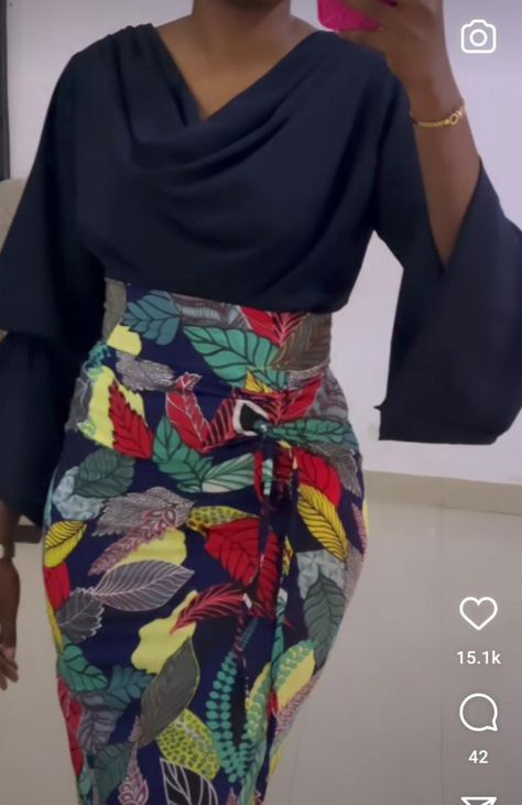 Silk And Ankara Combination, Crepe And Ankara Combination, Long Skirt Ankara Styles, Adire Skirt And Blouse Styles, Kampala Skirt And Top Styles For Ladies, African Print Skirt And Top For Office, Modest Dresses Fashion, 2piece Outfits, Chic Dress Classy