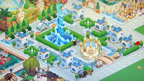 ©️@haise1011 • cookie run kingdom layout • do not repost • waterfall of contemplation/ dream of the tower/ sea fairy layout • #crk #cookierunkingdom #cookierun Crk Creme Republic Layout, Cookie Run Kingdom Tropical Layout, Cookie Run Kingdom Village Ideas, Aesthetic Cookie Run Kingdom Layout, Cookie Run Kingdom Layout Winter, Cookie Run Kingdom Layout Ideas Aesthetic, Cookie Run Kingdom Entrance, Crk Decor Idea, Crk Kingdom Layout Ideas Entrance